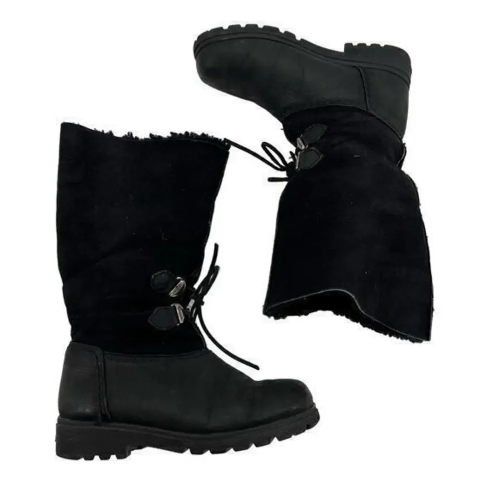 Sorel black winter boots front tie waterproof fleece interior women size 7.5